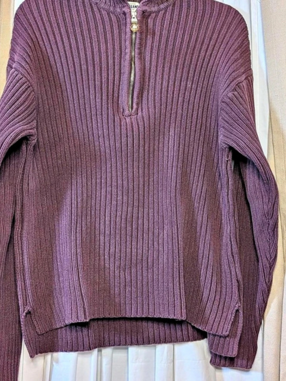Guess American Tradition Cotton Ribbed Quarter-Zip Sweater Large